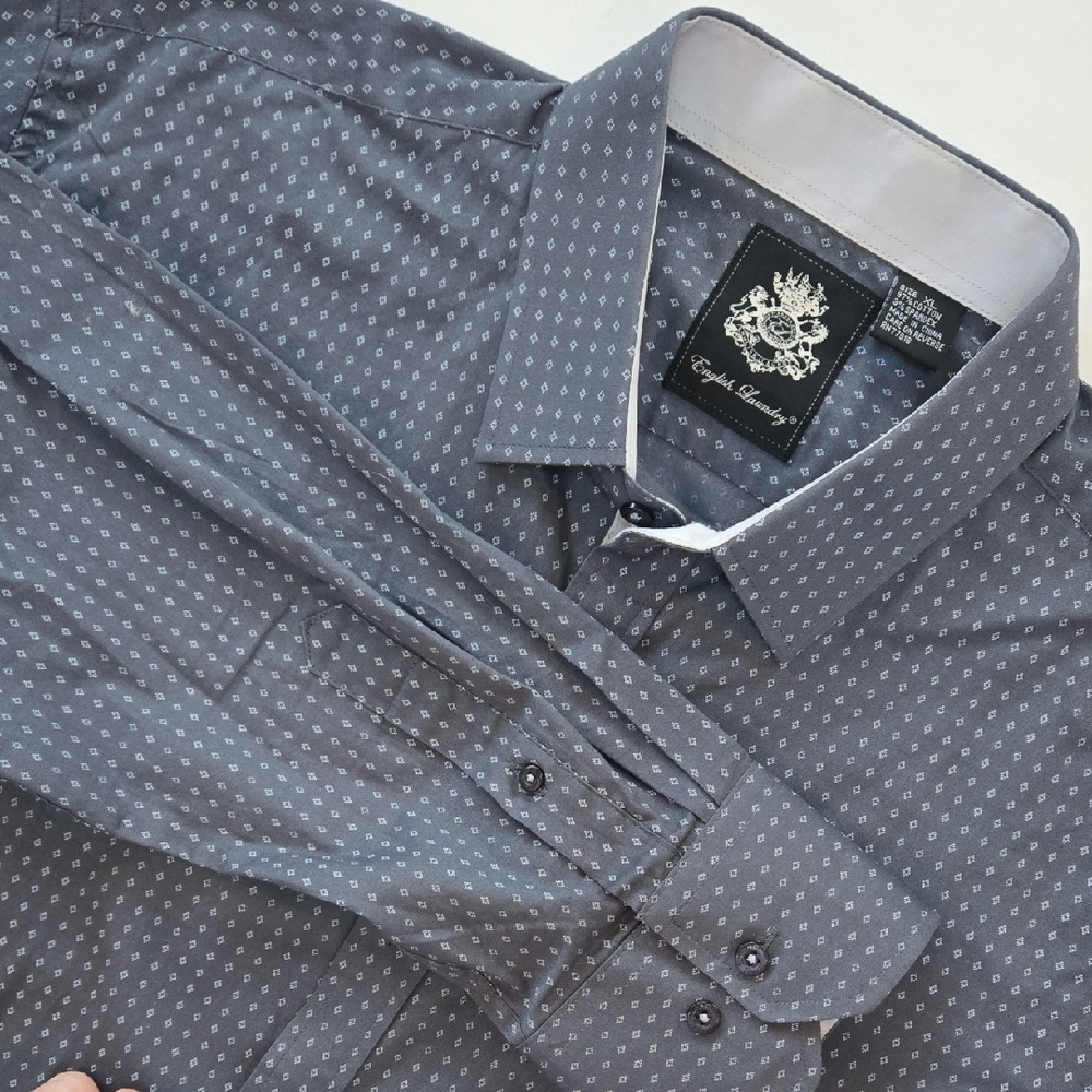 English Laundry Shirt Mens‎ Extra Large Button Front Gray Geometric Stretch